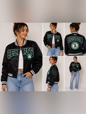 Boston Celtics Pro Standard Satin Varsity Jacket Black Green Size S NWOT